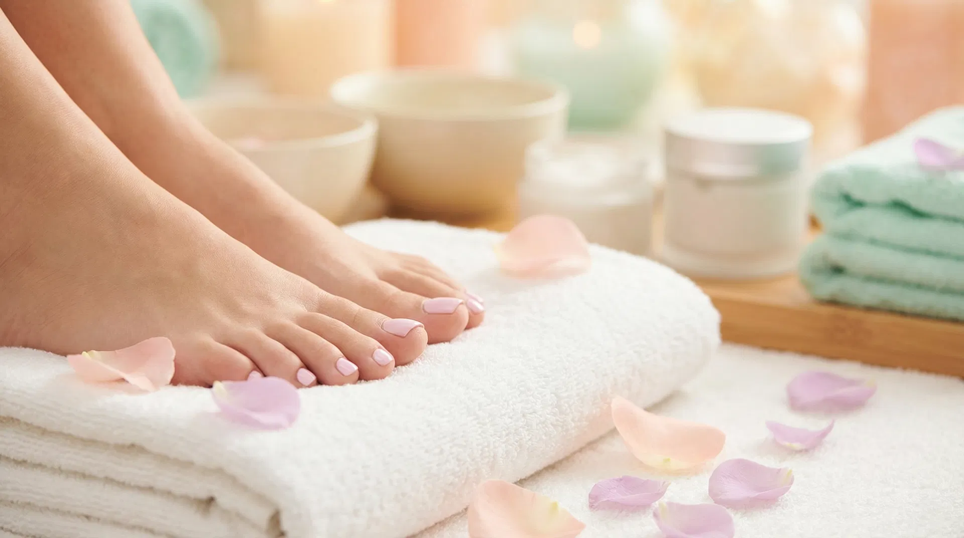 Professionelle Pediküre und Fusspflege in Pastelltönen bei Abricot-Kosmetik Zürich